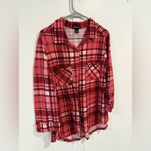 Red Plaid Button-Up Shirt